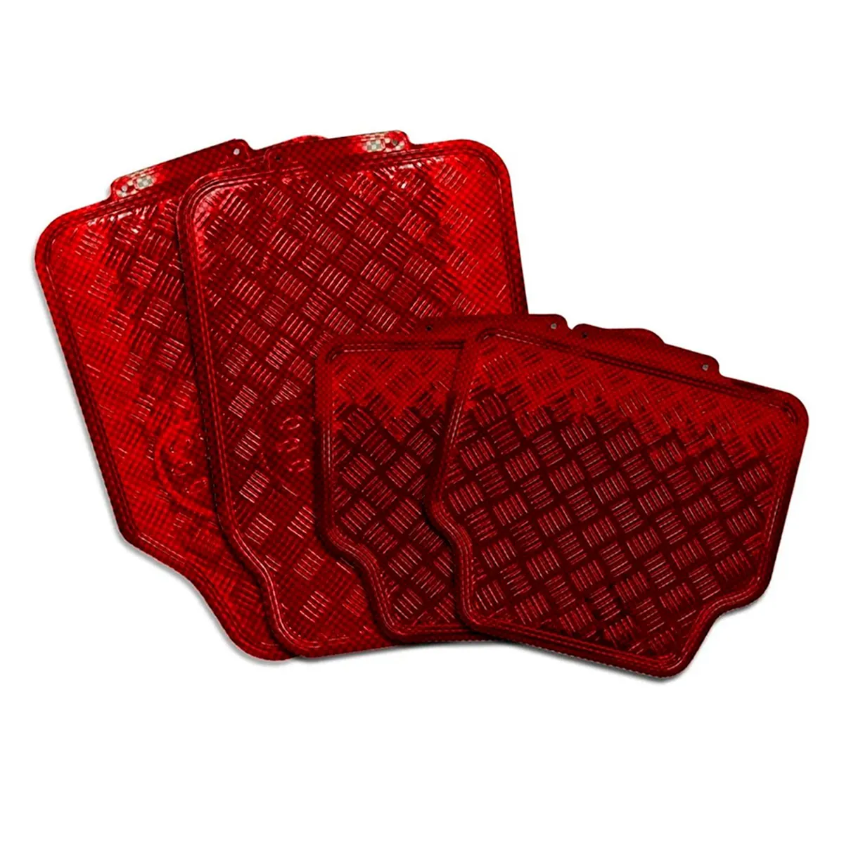 Tapete Automotriz Universales Metalizados Color Rojo Carbón Cromado Kit de 4 45x42cm