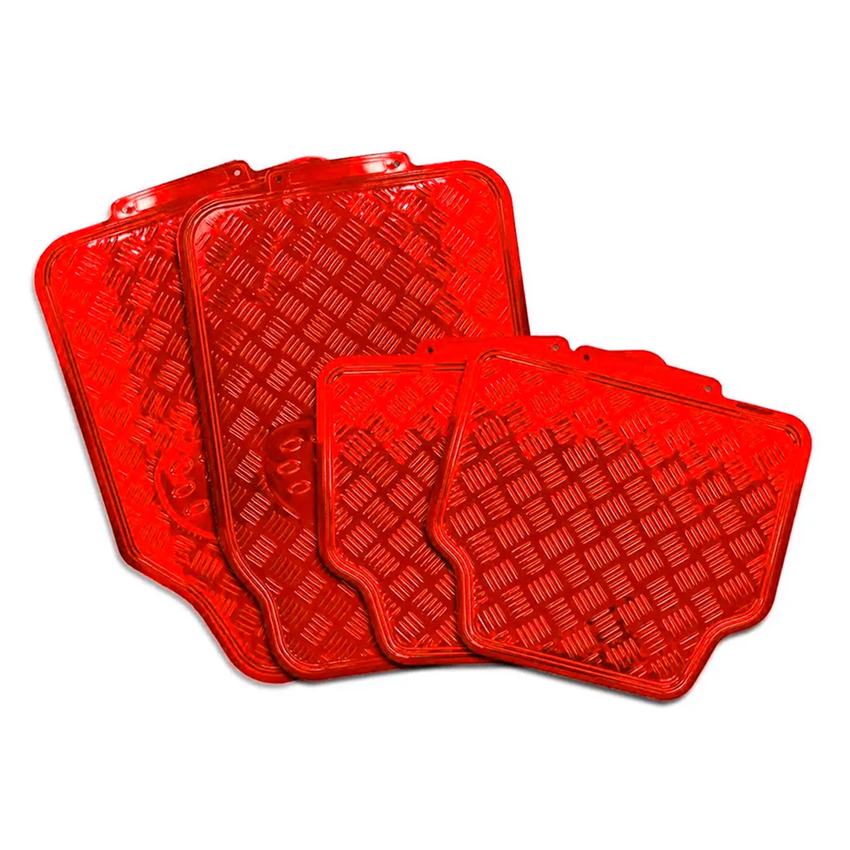 Tapete Automotriz Universales Metalizados Color Rojo Cromado Kit de 4 45x42cm
