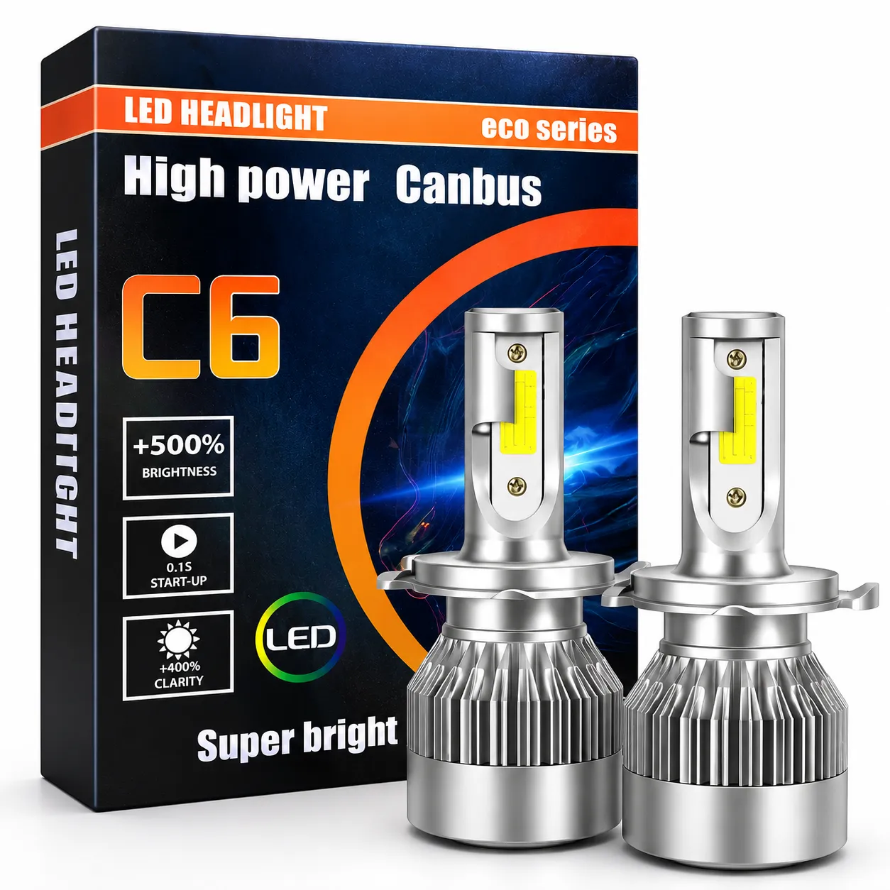 KIT DE LED C6; 9007 9-36V 30W 6000K 3800LM LEDs:2LED(COB),With fan 2sides;