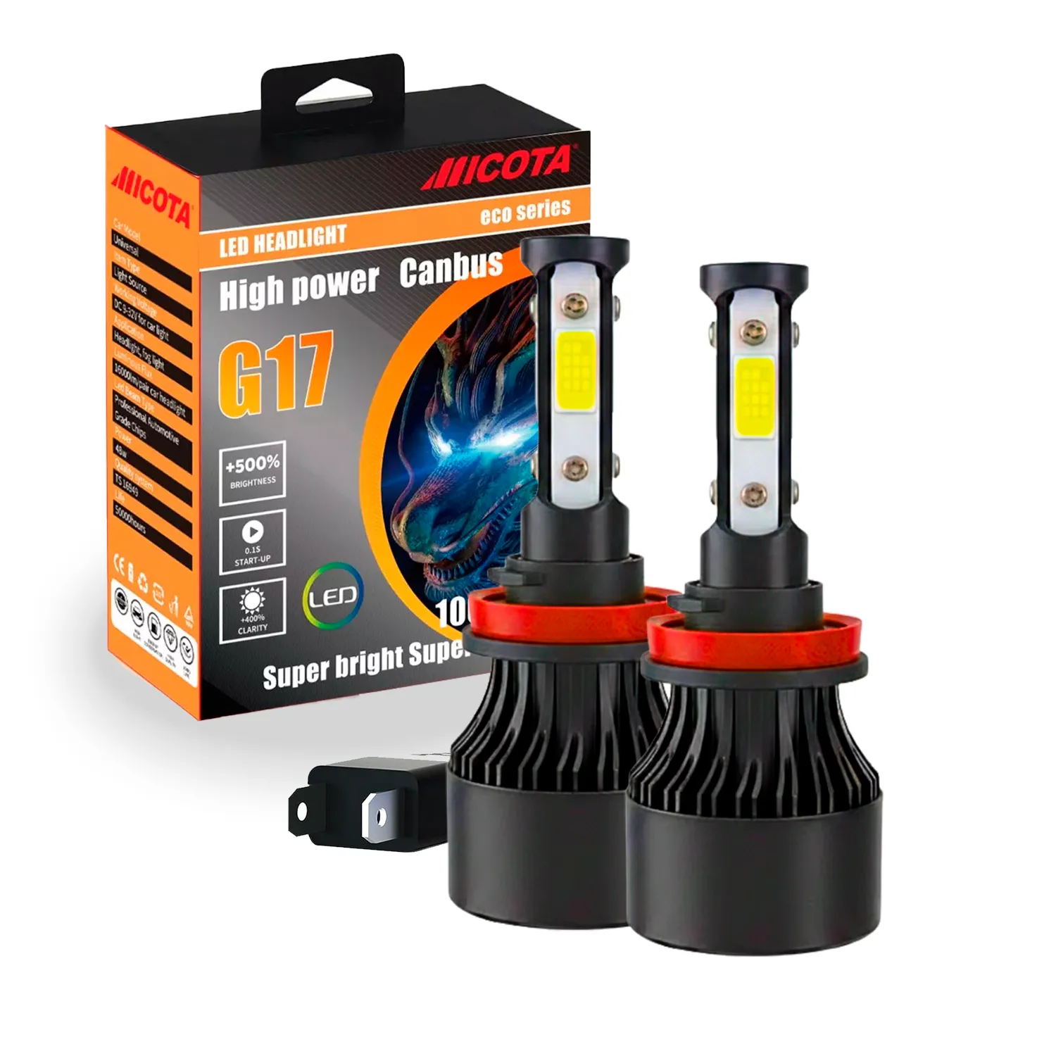 KIT DE LED G17;9007 9-32V 45W  6000K 4000lms , LEDs:4LED(COB),With Fan 4sides,Hihg/Low;