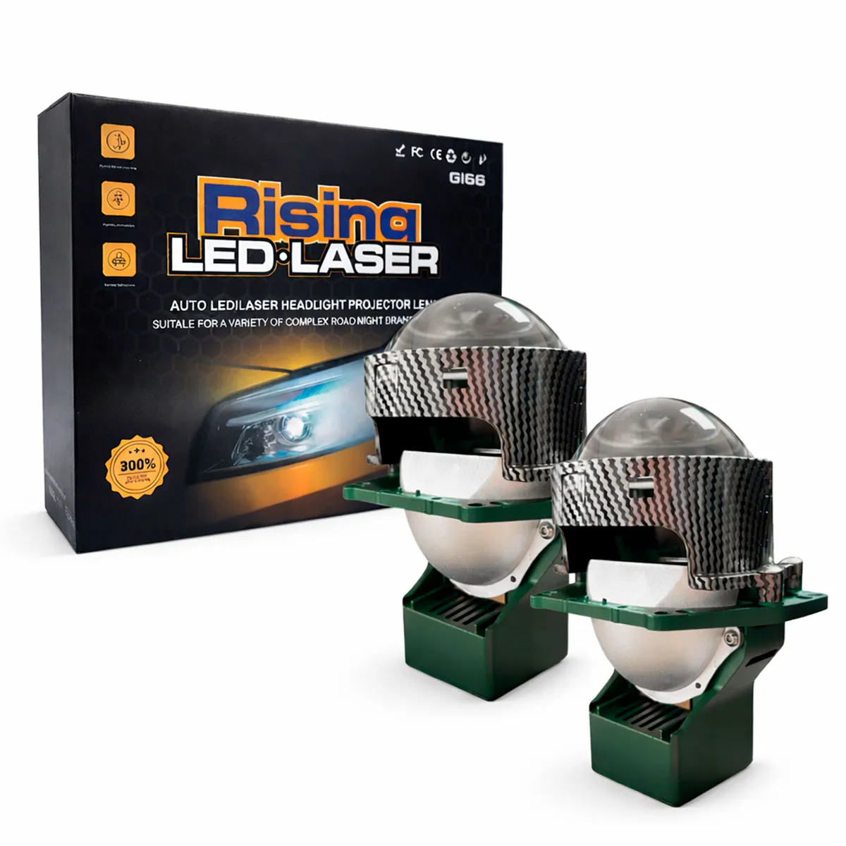 KIT DE LED GL66 3.0 inch; dual lamp cups, dual light sources; 55 watts/low light; 65 watts/high light; color temperature 6000 - 6500 Kelvin; 12 - 14 volts; aluminum material